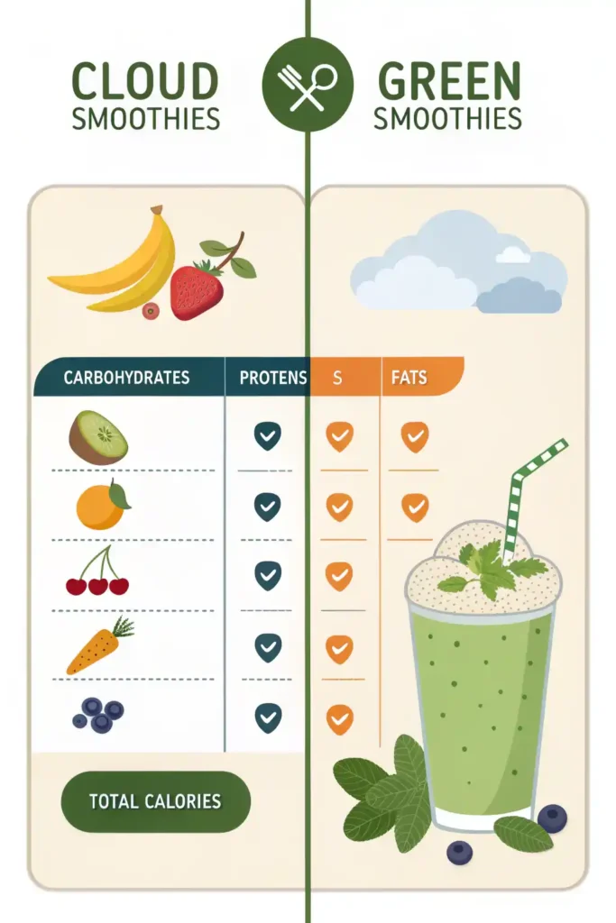 calorie comparison chart for cloud smoothie vs green smoothie