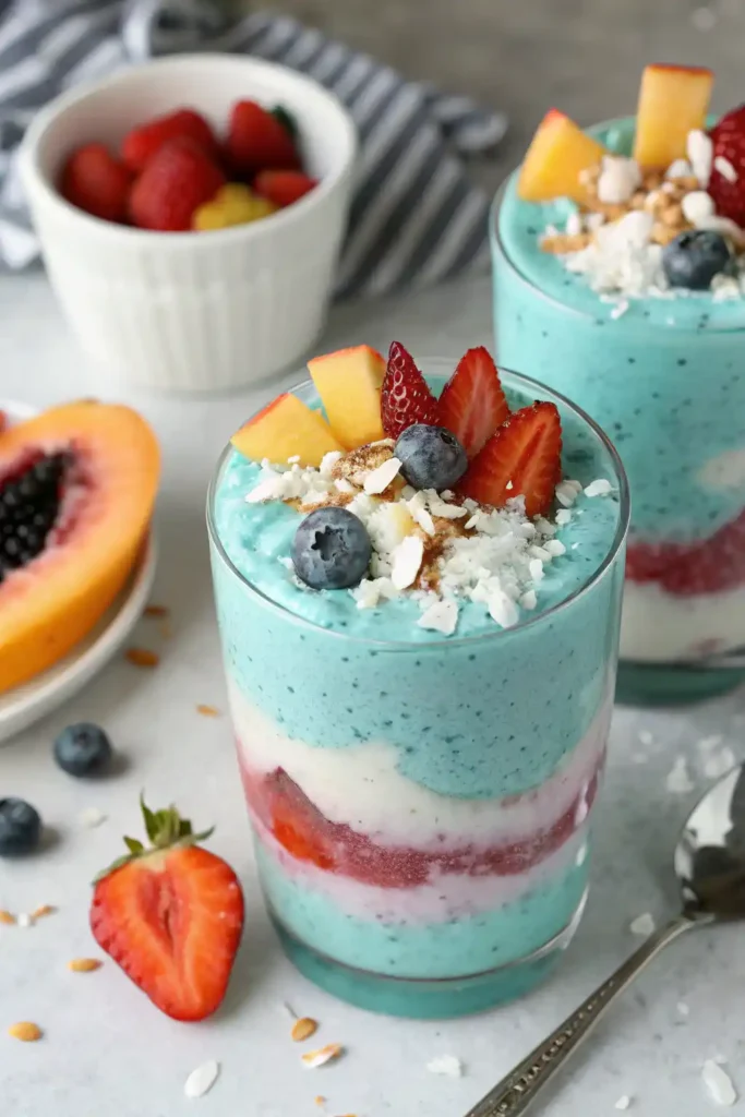 homemade cloud smoothie in a mason jar with coconut topping

