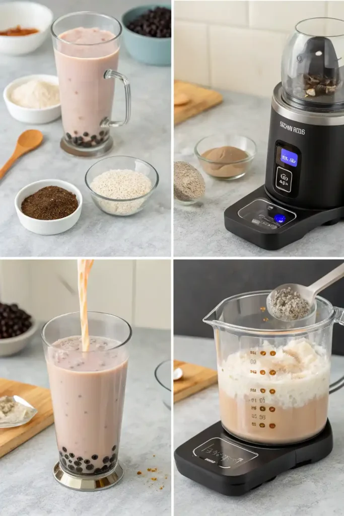 Homemade taro milk tea preparation