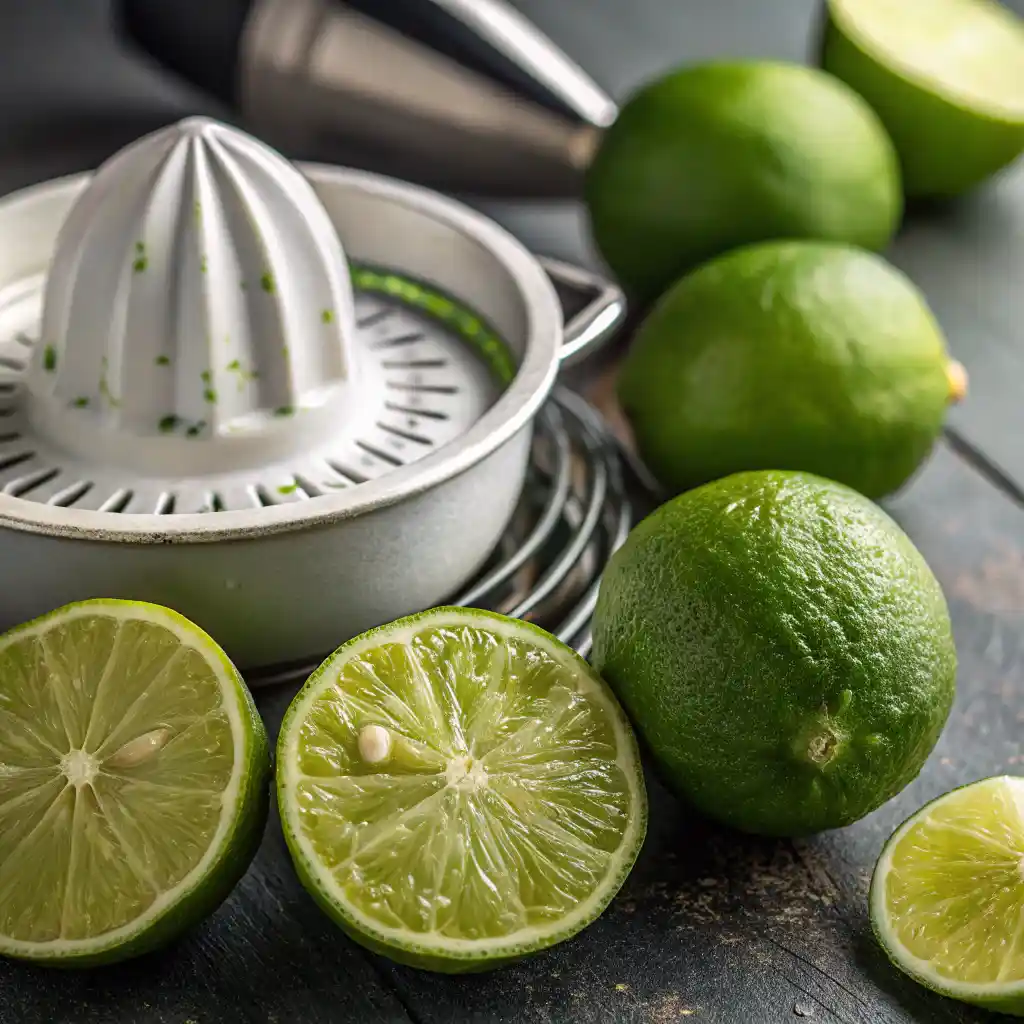 Fresh lime juice from juicer – lime in juicer