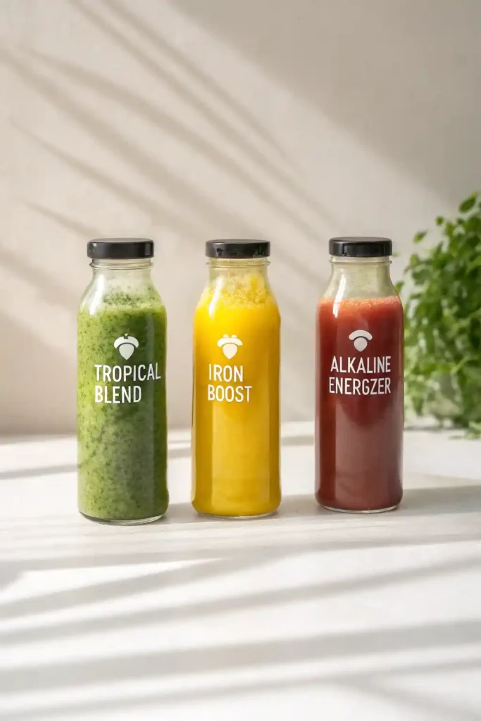 sea moss green juice recipe variations in bottles