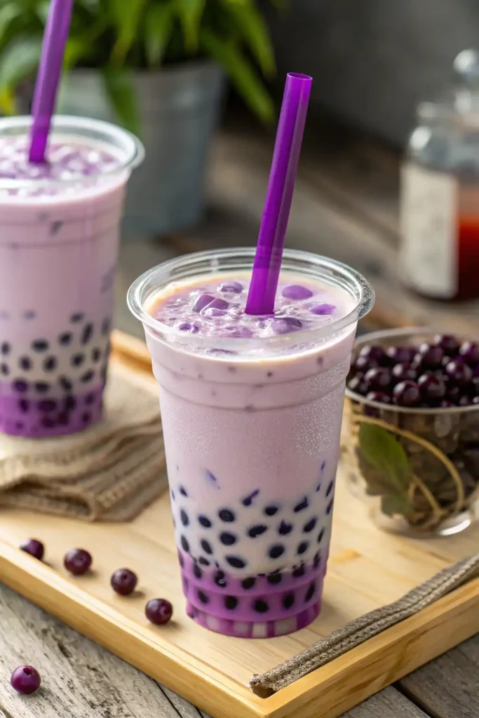 Taro milk tea and raw taro ingredients