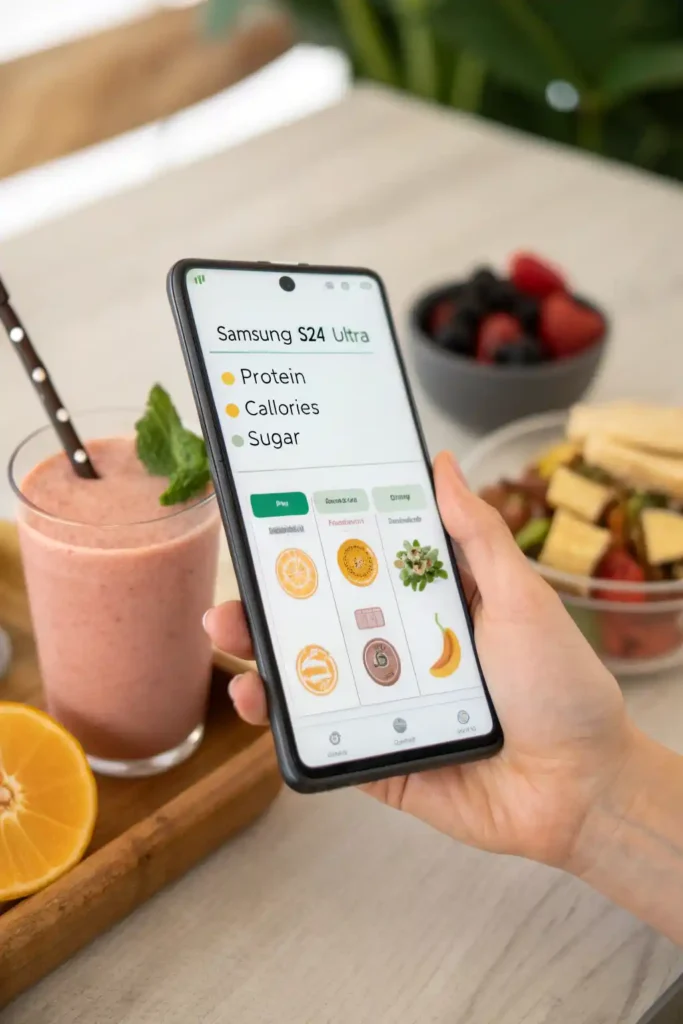 Digital Tropical Smoothie nutrition calculator showing macros