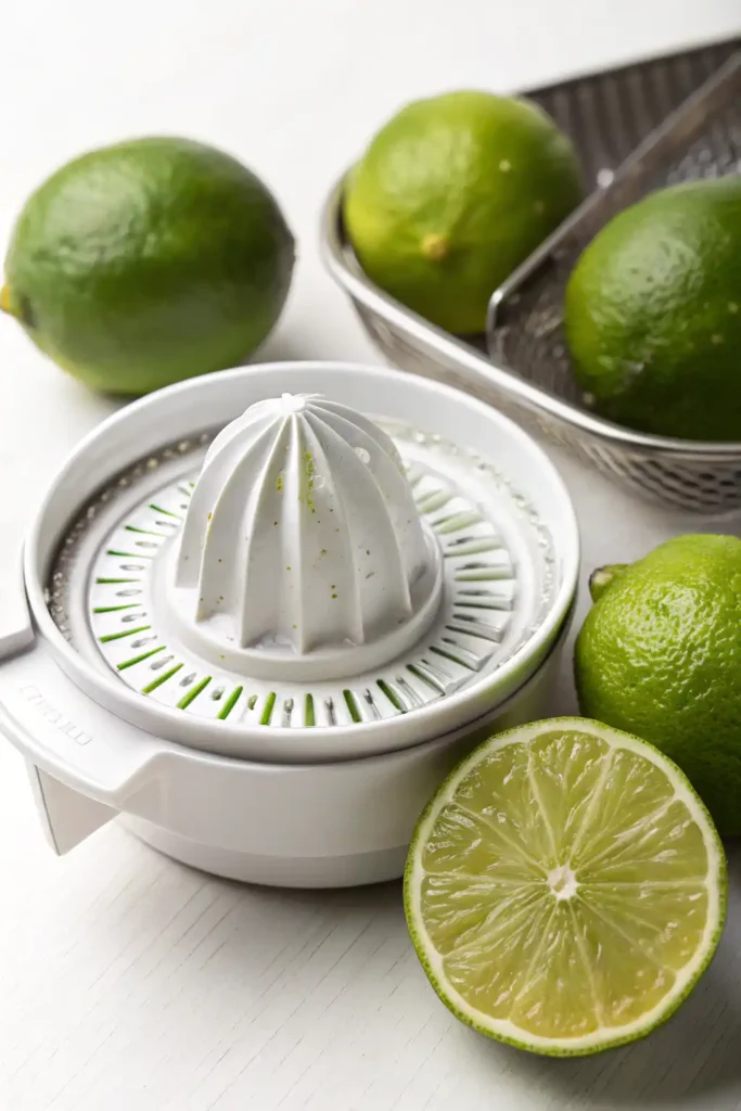 Whole lime in a juicer