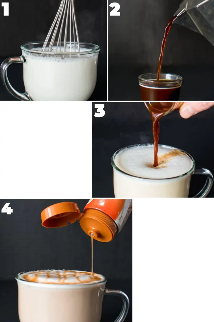 Step-by-step caramel latte macchiato recipe process