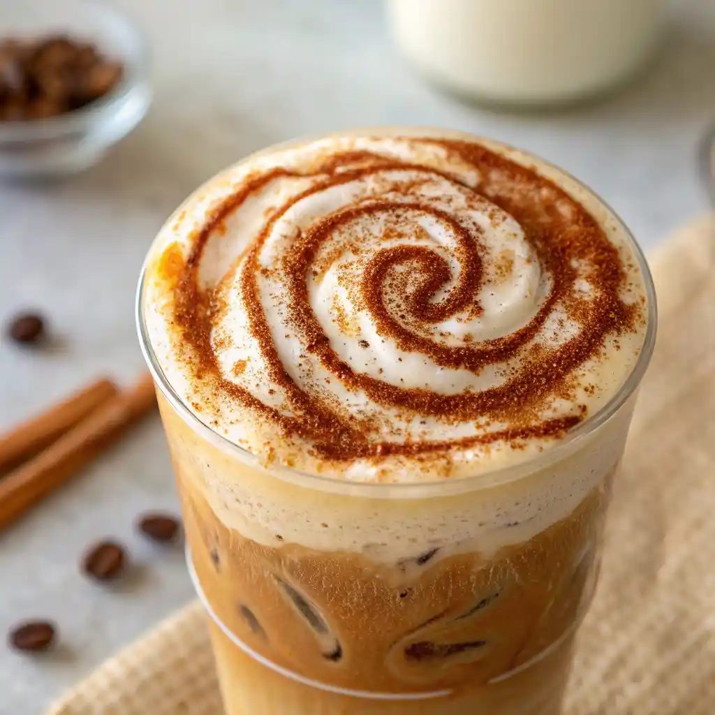 Cinnamon Iced Latte with cinnamon stick and iced espresso