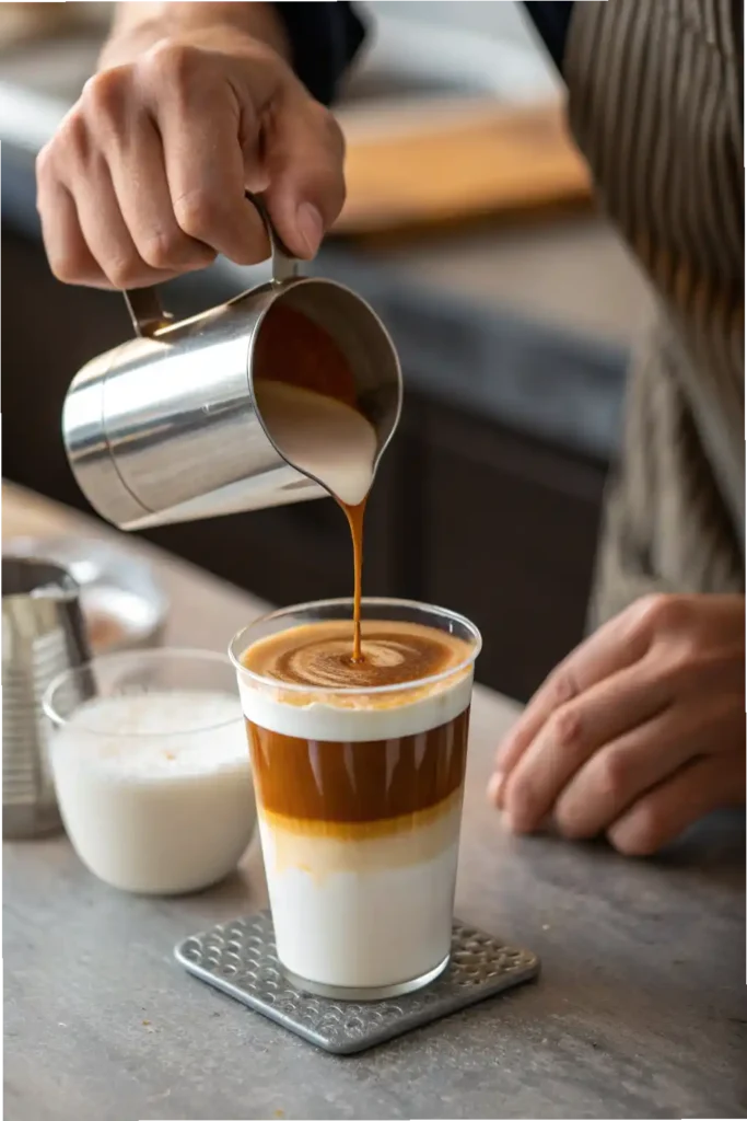 Step-by-step caramel latte macchiato recipe process
