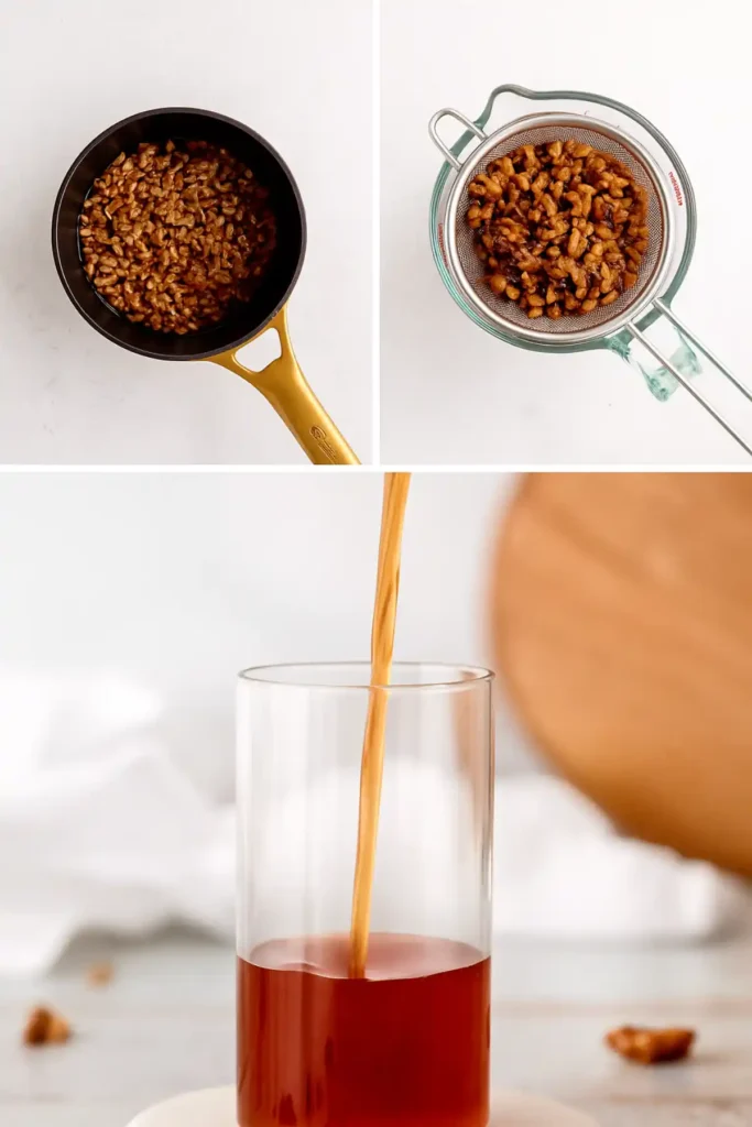 Toasting pecans in a saucepan for homemade syrup