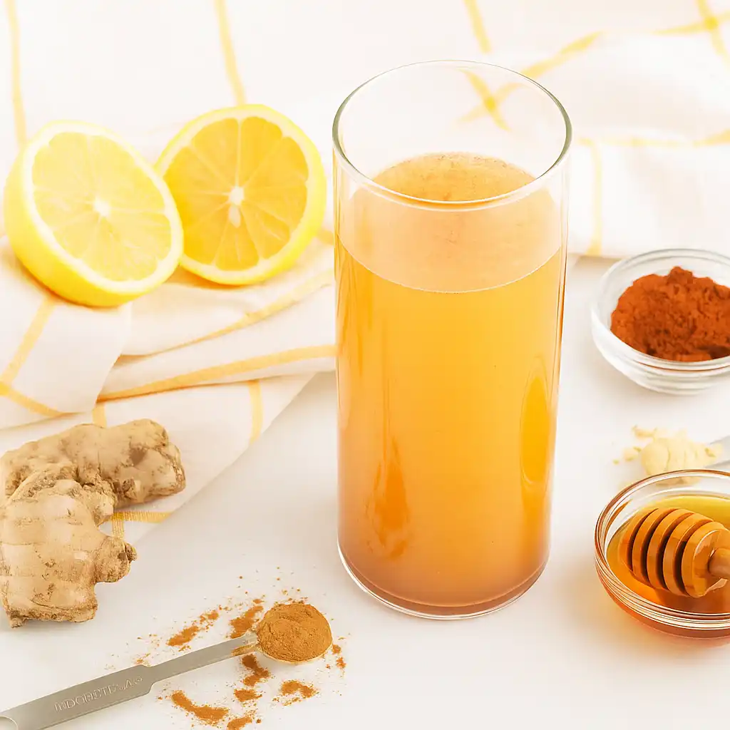 secret detox drink made with apple cider vinegar, lemon, ginger, and cayenne